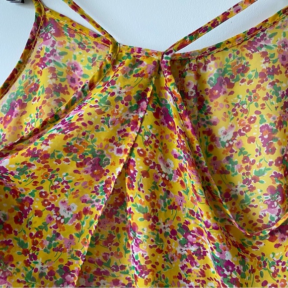 Sakura Boat Neck Open Back Floral Print Sleeveless Top Yellow Size Medium - Picture 4 of 6